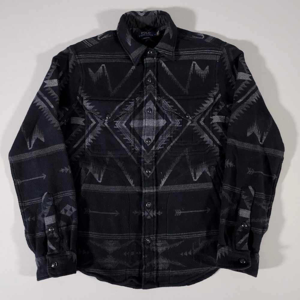 Polo Ralph Lauren Flannel Shirt Mens Medium Black Southwestern Geometric Arrow